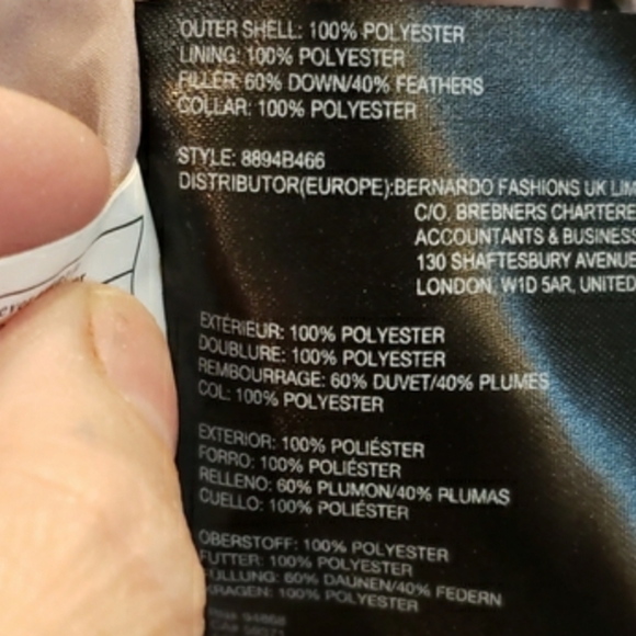 Bernardo Purple Duck Down Coat Fully Lined Two Front Pockets Puffer Size Large - Picture 8 of 9